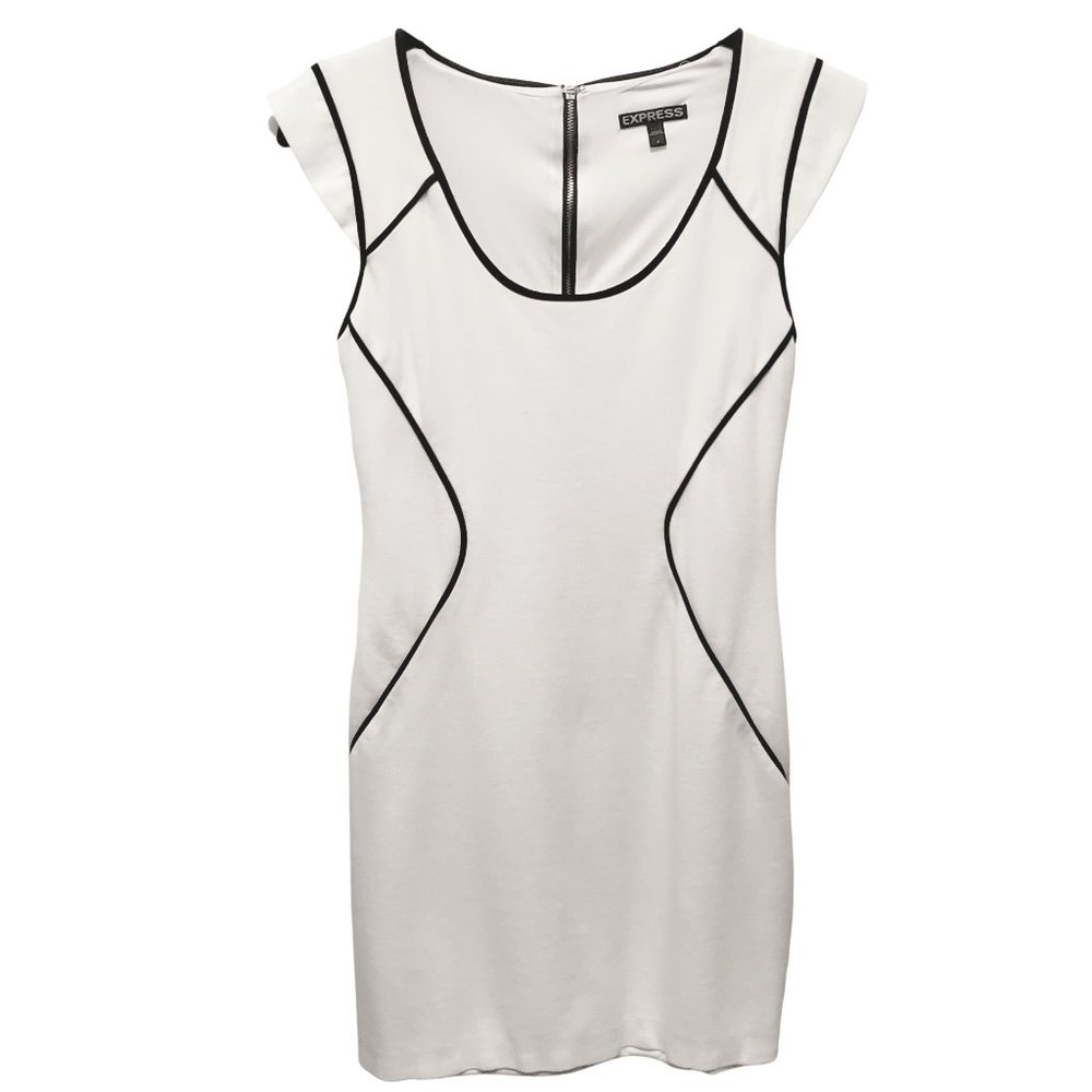 Express Fitted Bodycon Mini Dress White Black Women's Size 4